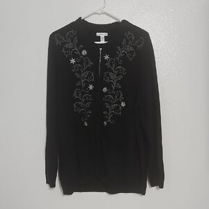 Charter Club Black Sweater with Silver Embroidery